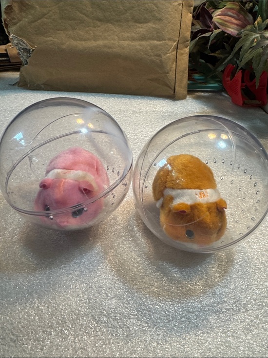 Other - Plush Small Battery Hamsters with Domes Toys in Pink and Orange - Pack of 2